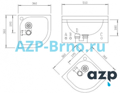 Угловая раковина из нержавеющей стали AUM 014 AZP Brno Чехия (фото, схема) Угловая раковина из нержавеющей стали AUM 014 AZP Brno Чехия (фото, схема)