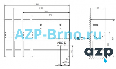 Мойка желоб напольная AUL 03 AZP Brno Чехия (фото, схема)