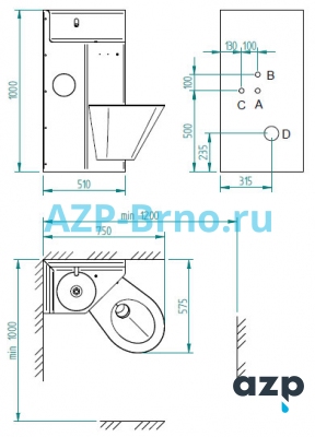 Безопасный нержавеющий комплект унитаз с раковиной и питьевым фонтанчиком BSK 02 AZP Brno Чехия (фото, схема)